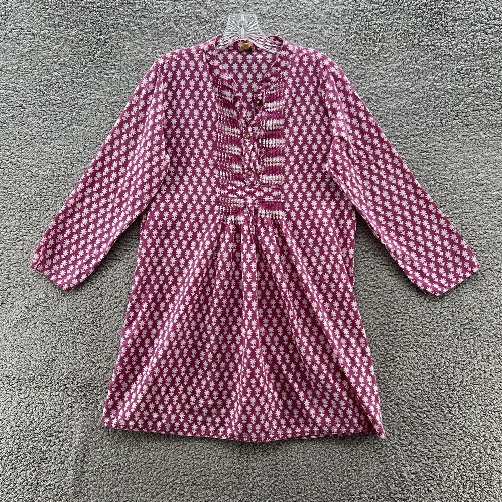 Roller Rabbit Dress Medium Purple Geo Print Pintuck Lightweight Shift Tunic